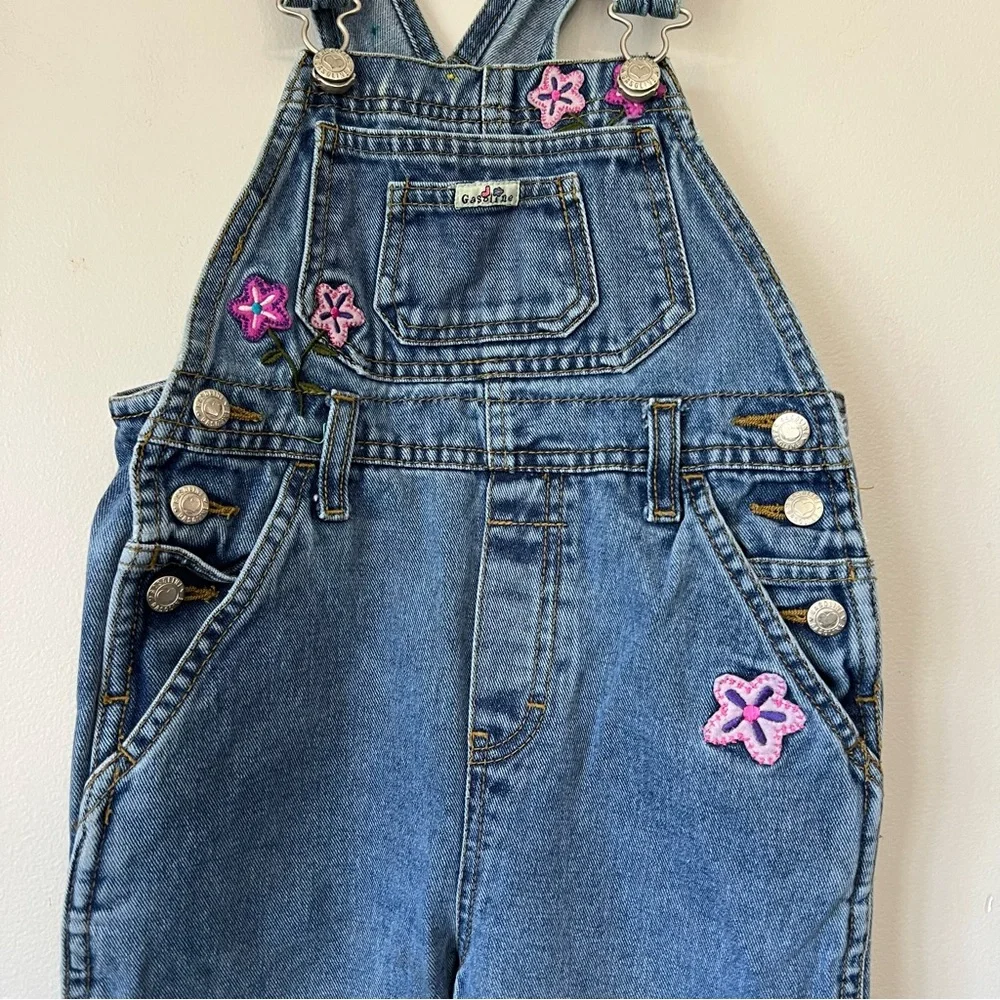 Vintage Y2K Gasoline Girls Bib Overalls Size Large Denim Jeans Flower Power
